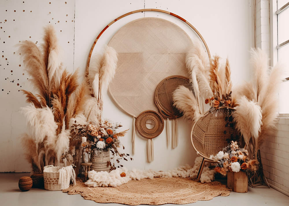 Avezano Bohemian Reed Weaving Room Photography Backdrop