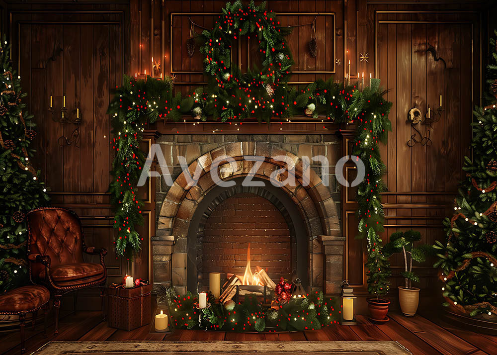 Toile de fond pour photographie de sapin de Noël blanc et de cadeaux d'Avezano