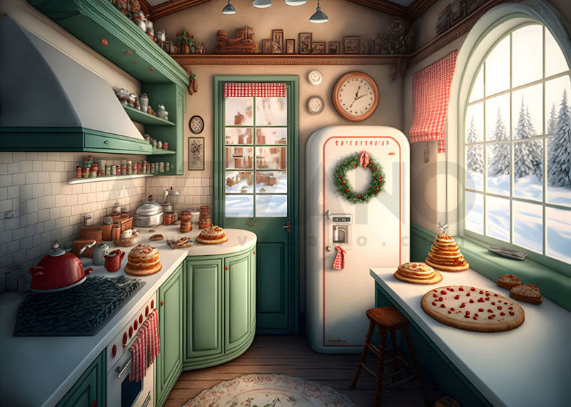 Toile de fond pour photographie de pizza et gâteau de cuisine de Noël d'Avezano