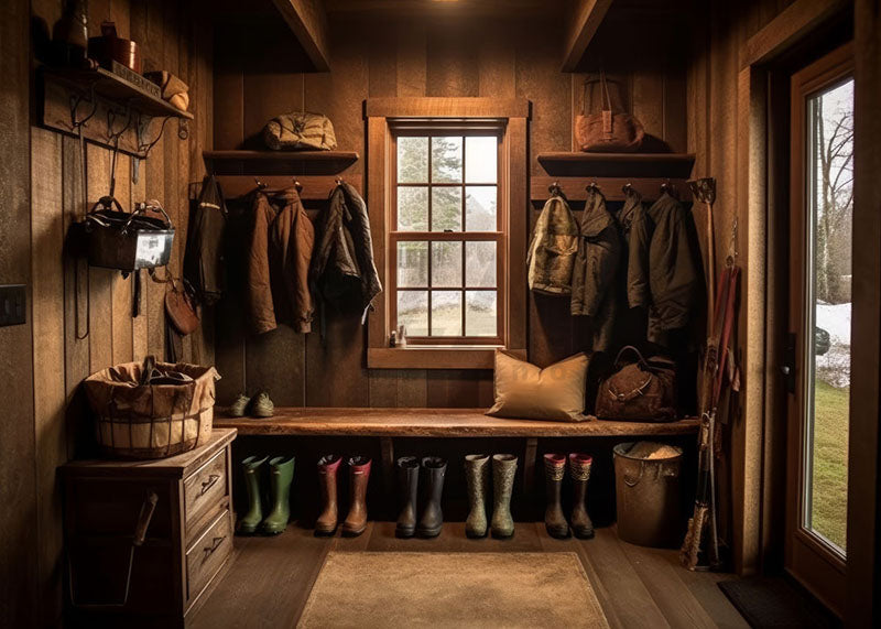 Photographie d'arrière-plan d'entrepôt de cabane en rondins vintage d'Avezano