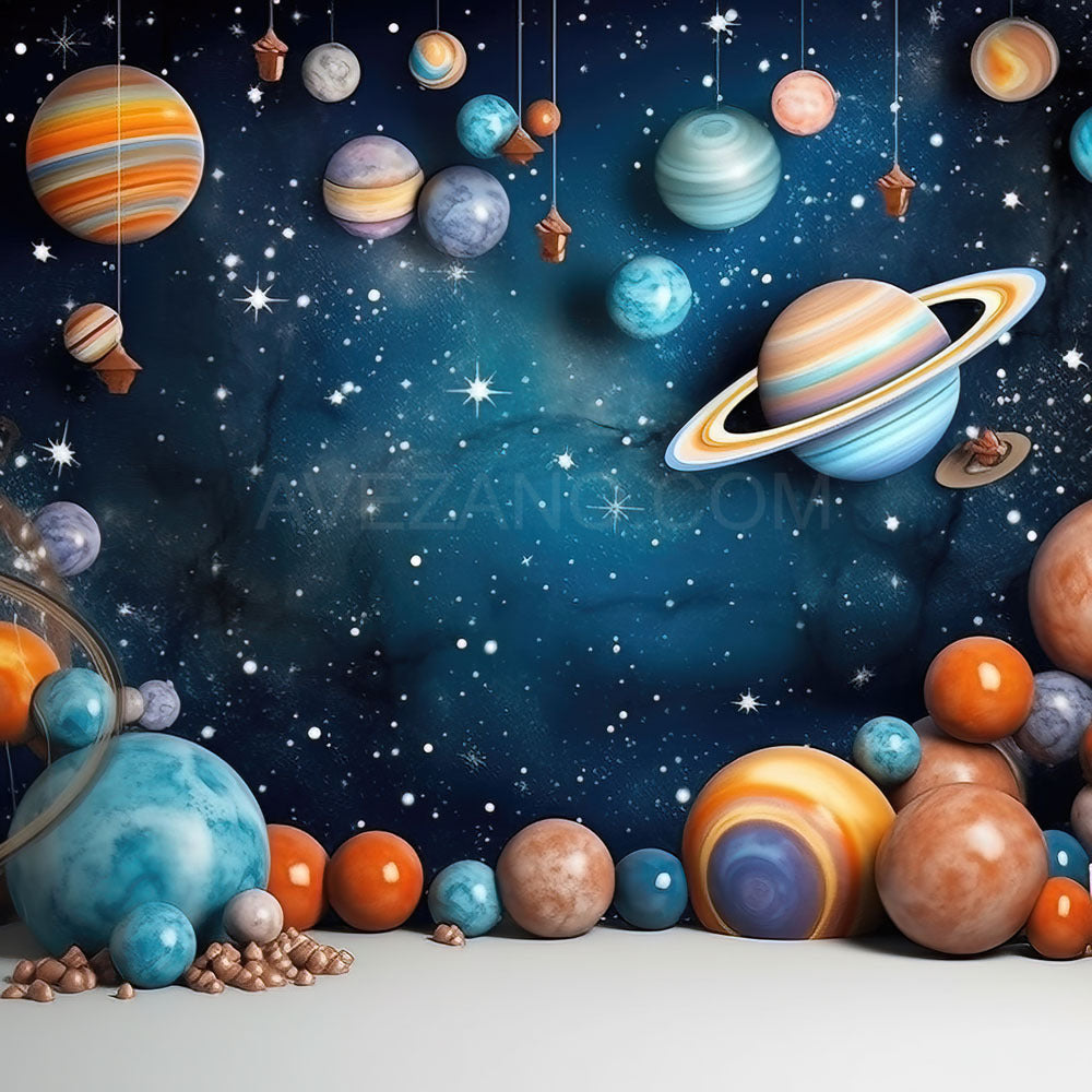 Toile de fond pour photographie d'anniversaire de fête avec ciel bleu planétaire d'Avezano