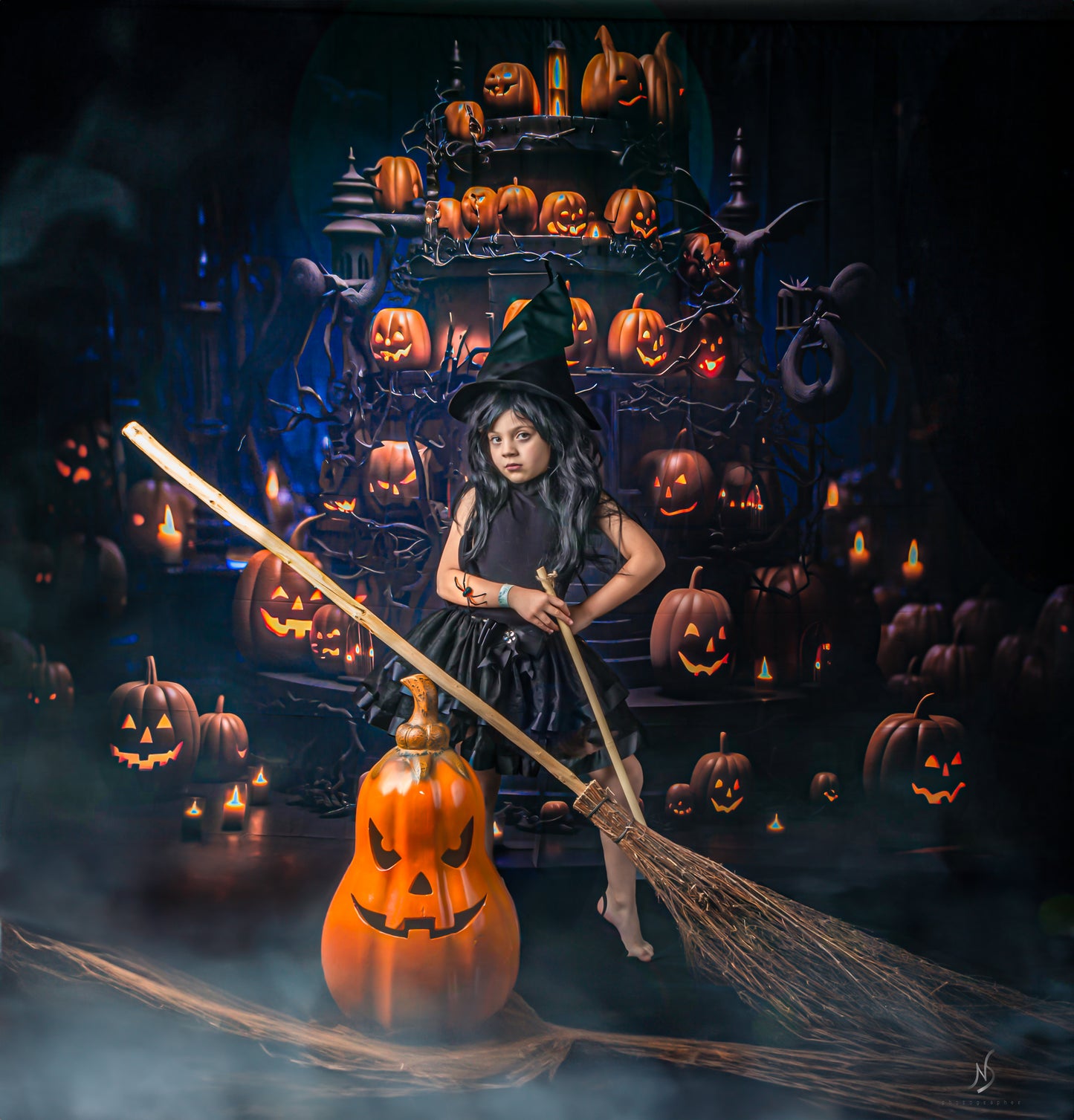 Avezano Halloween Pumpkin Lantern Candle Backdrop for Photography