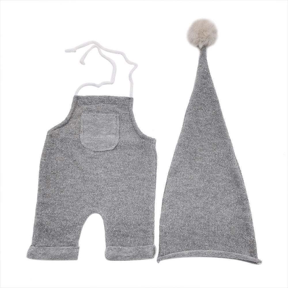 Avezano Newborn Photography Gray Outfit Set with Pom-Pom Hat & Suspender Pants