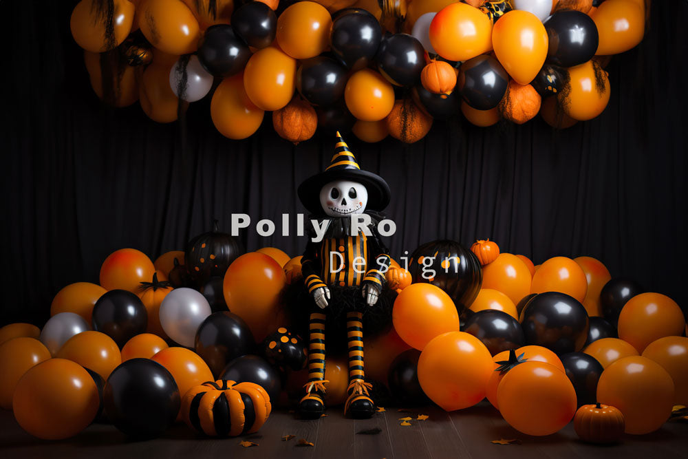 Toile de fond pour photographie de fête de poupées de ballons d'Halloween d'Avezano conçue par Polly Ro Design