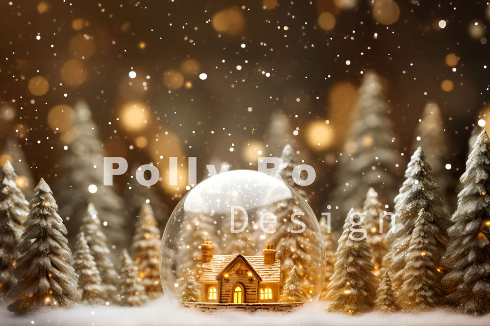 Avezano A Tiny Cabin in a Winter Bubble Photography Backdrop Designed By Polly Ro Design