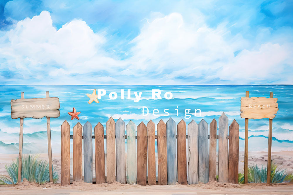 Toile de fond de photographie de la mer bleue d'Avezano en été conçue par Polly Ro Design