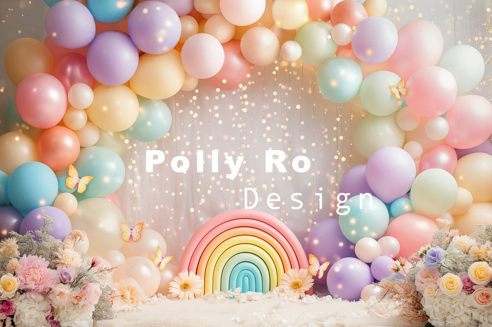 Toile de fond pour photographie d'arcs-en-ciel et de ballons d'Avezano conçue par Polly Ro Design