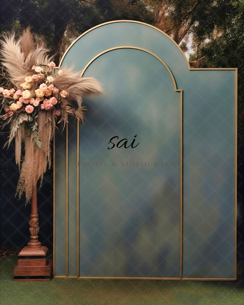 Toile de fond pour photographie de l'arche bleue d'Avezano conçue par Sai photo & videography