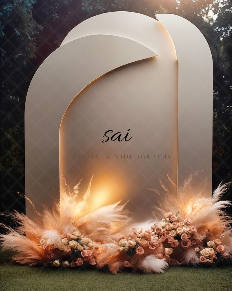 Toile de fond pour photographie de l'arche rose d'Avezano conçue par Sai photo & videography