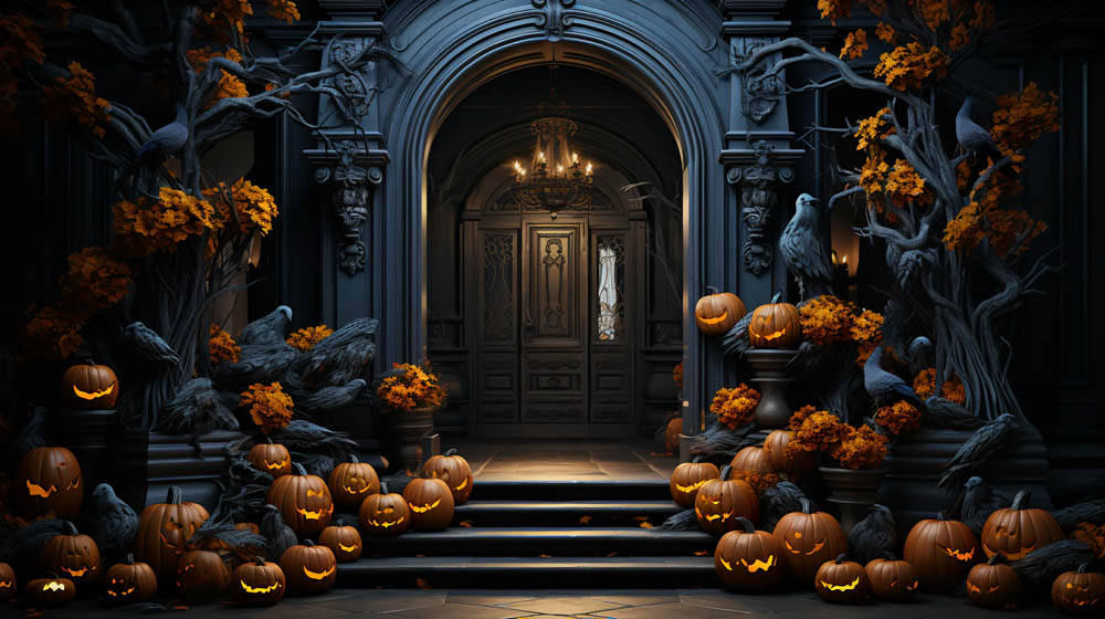Décoration de porte d'Halloween Avezano Toile de fond de photographie de citrouille conçue par Danyelle Pinnington