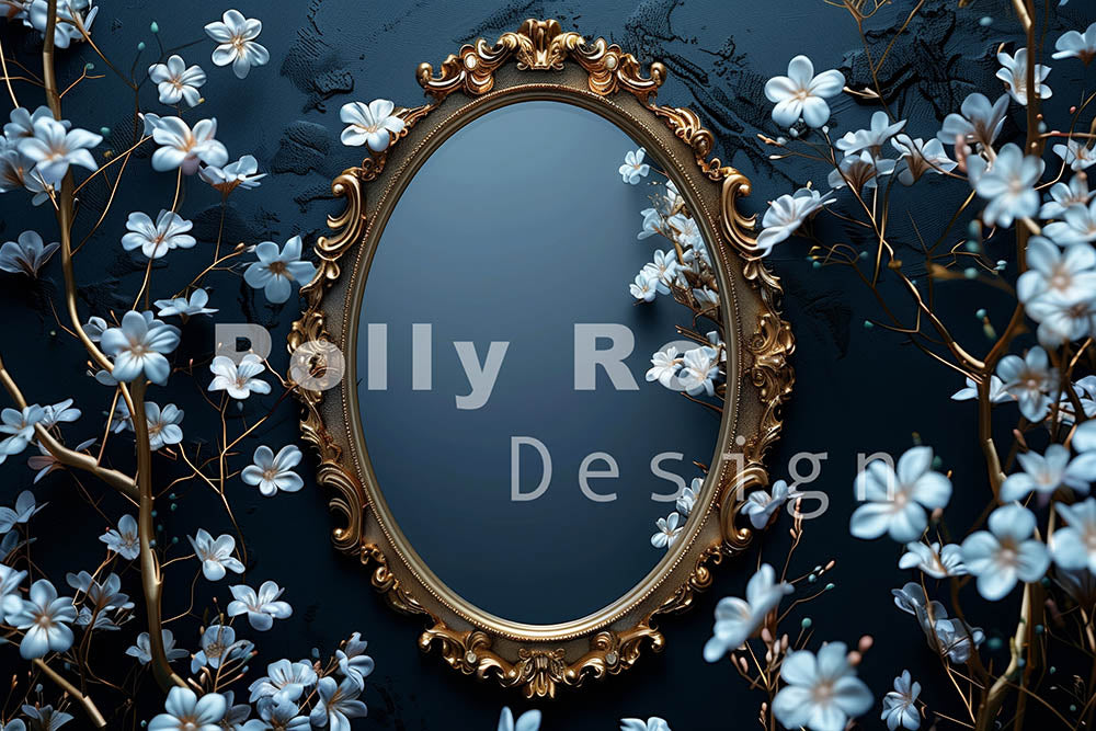 Avezano Blue Flowers and Beautiful Mirrors Photography Backdrop Designed By Polly Ro Design