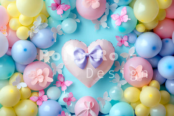 Avezano Colorful Balloons and Butterflies Cake Smash Photography Backdrop Designed By Polly Ro Design