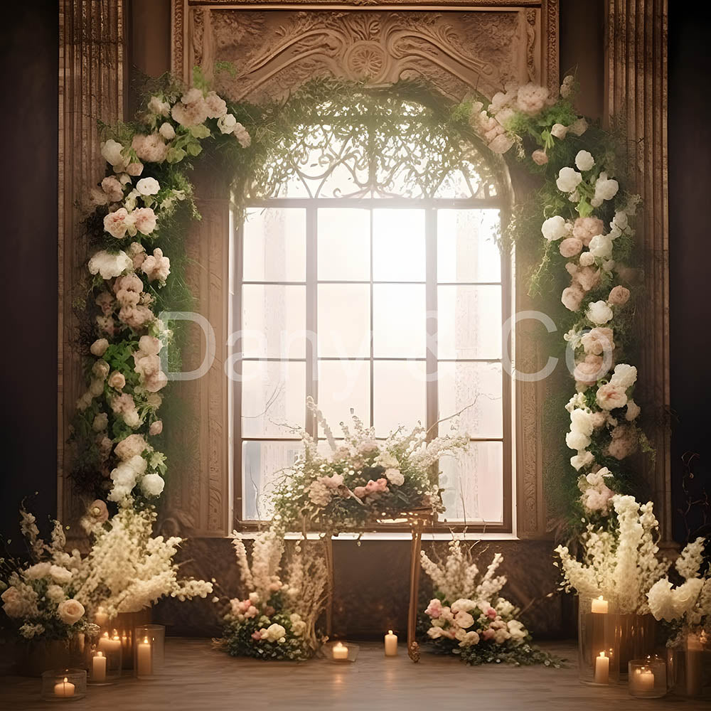 Arche de fleurs printanières d'Avezano, toile de fond pour rebord de fenêtre conçue par Danyelle Pinnington