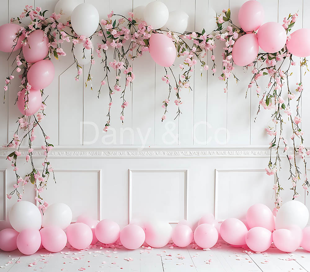 Avezano Pink Balloon and White Wall Digital Backdrop Designed By Elegant Dreams