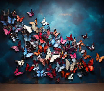 Avezano Colorful Butterflies on Blue Walls Backdrop Designed By Danyelle Pinnington