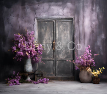 Avezano Shabby Door and Purple Flowers Backdrop Designed By Danyelle Pinnington