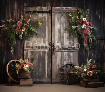 Avezano Vintage Wooden Doors and Flowers Backdrop Designed By Danyelle Pinnington