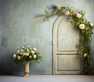 Avezano Vine Flowers and light Green Door Backdrop Designed By Danyelle Pinnington