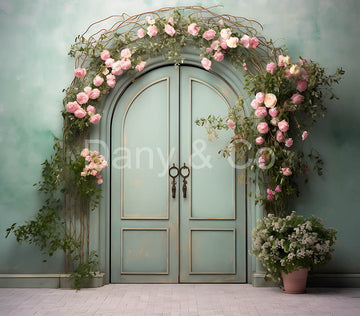 Avezano Light Green Doors and Rose Vines Backdrop Designed By Danyelle Pinnington