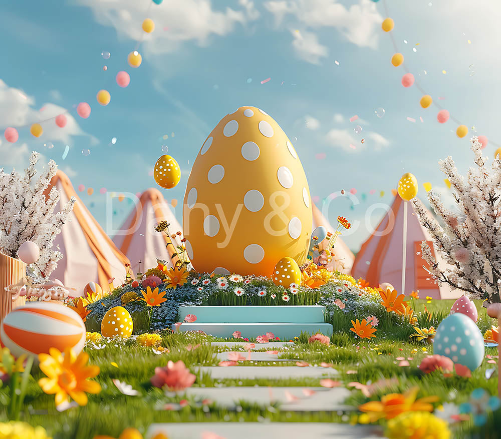 Toile de fond du jardin de Pâques d'Avezano conçue par Danyelle Pinnington