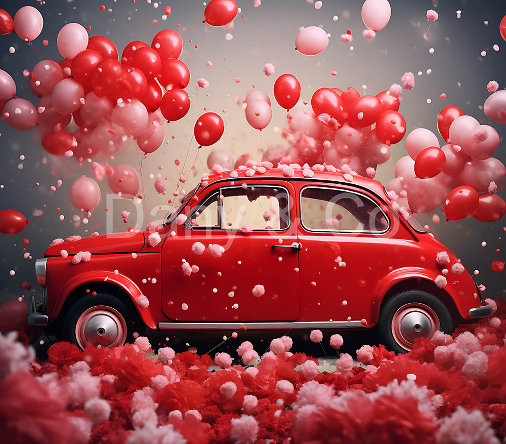 Avezano Red Cars and Balloons for Valentine's Day Digital Backdrop Designed By Elegant Dreams