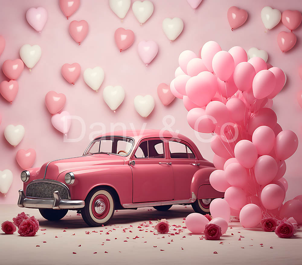 Toile de fond numérique de la Saint-Valentin Avezano Pink Cars conçue par Elegant Dreams