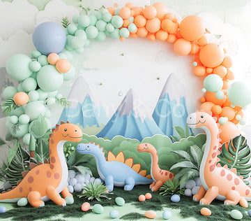 Avezano Balloon Arches and Dinosaurs Digital Backdrop Designed By Elegant Dreams