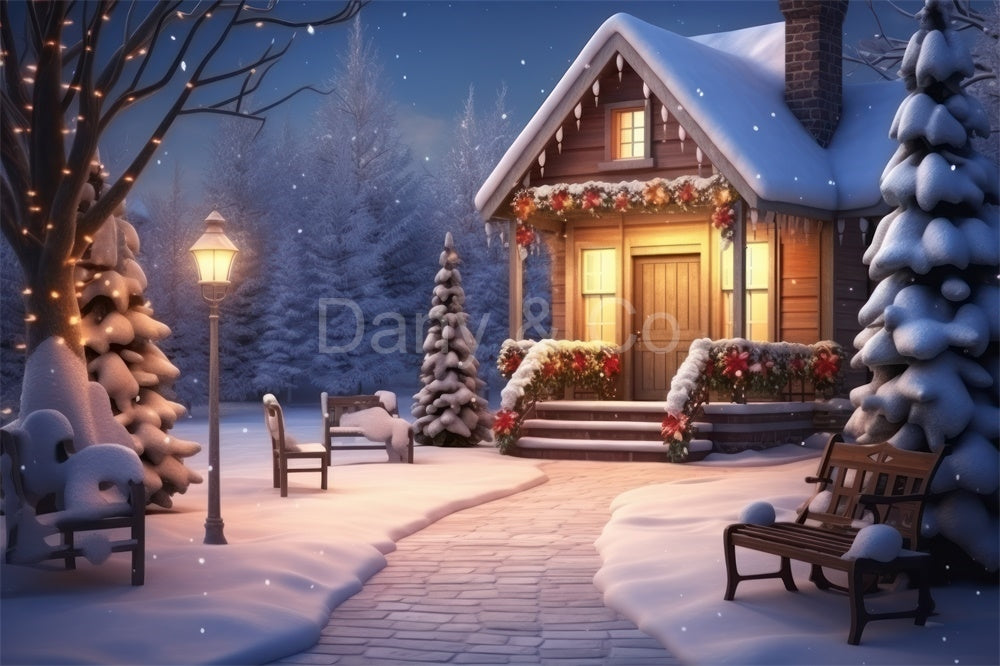 Avezano Christmas House and Snow in Winter Backdrop Designed By Danyel