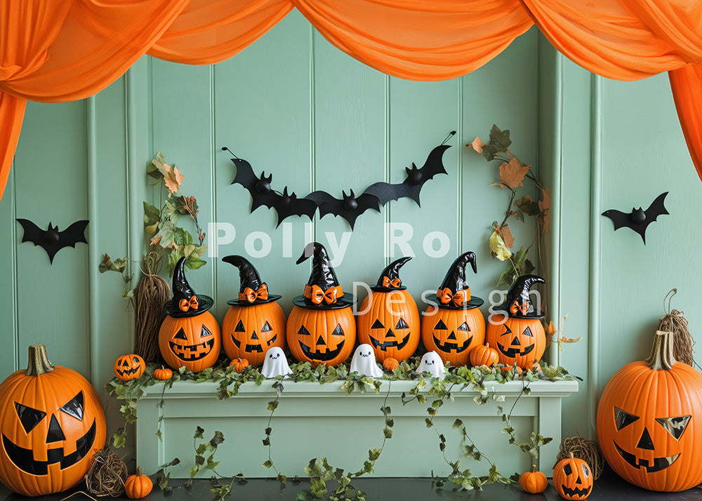 Toile de fond pour photographie de décorations de citrouilles maléfiques d'Halloween d'Avezano conçue par Polly Ro Design