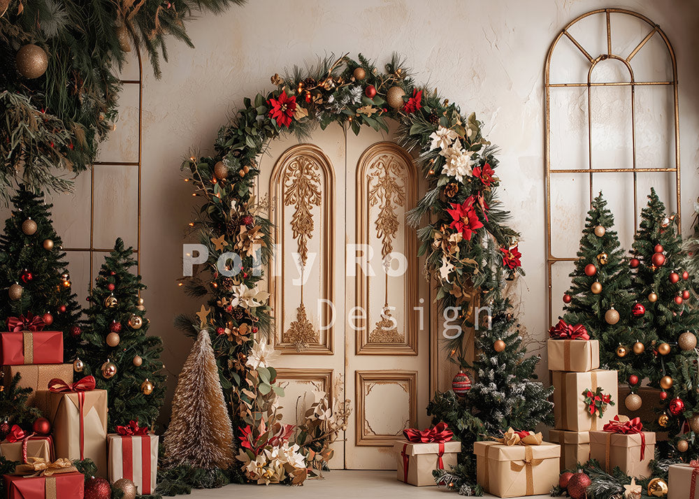 Avezano Décorez les portes et les cadeaux de Noël Toile de fond pour photographie Conçu par Polly Ro Design