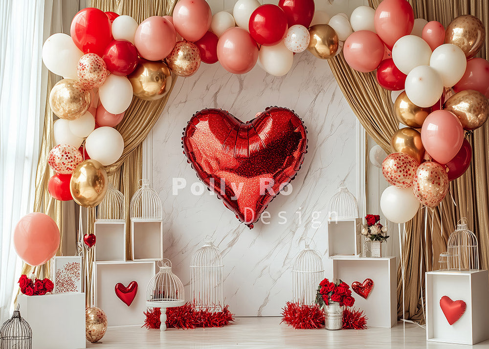 Toile de fond pour photographie de ballons d'amour de la Saint-Valentin Avezano conçue par Polly Ro Design