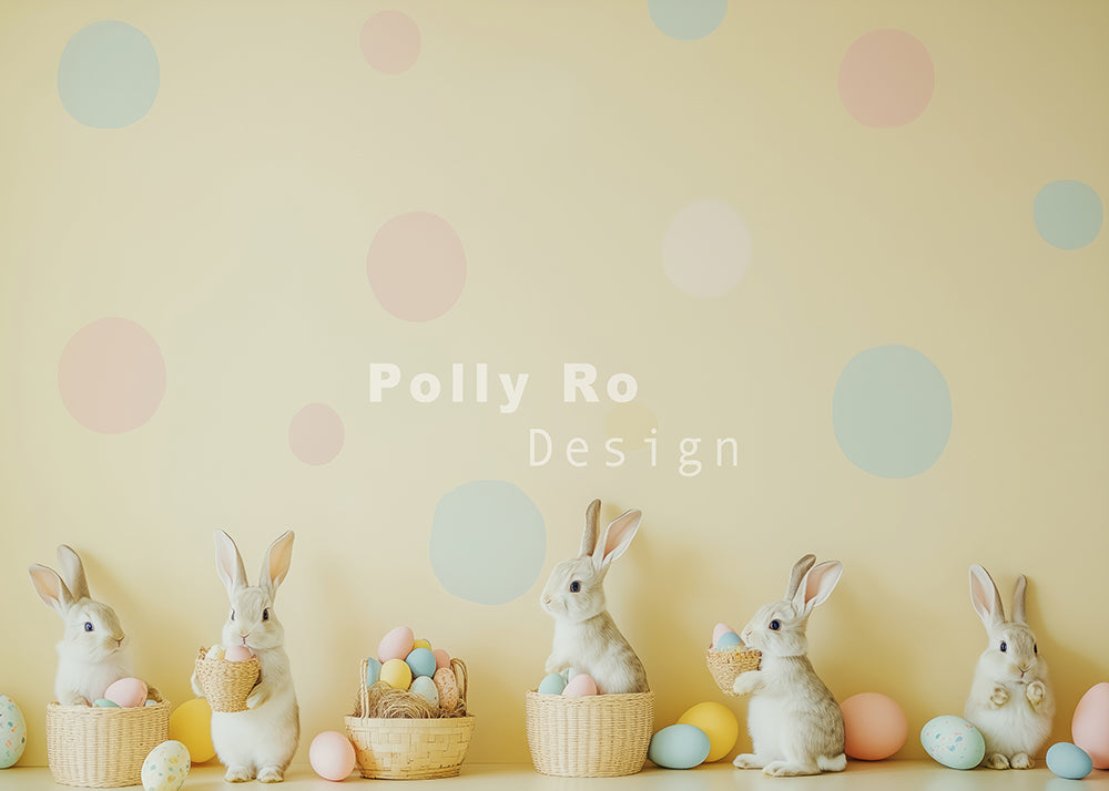 Toile de fond photographique Avezano Le lapin de Pâques et les œufs conçue par Polly Ro Design