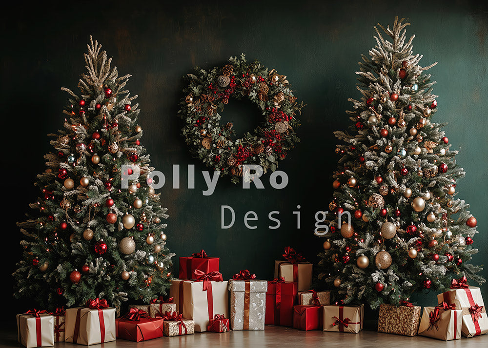 Toile de fond pour photographie d'arbre de Noël et de mur végétal d'Avezano conçue par Polly Ro Design