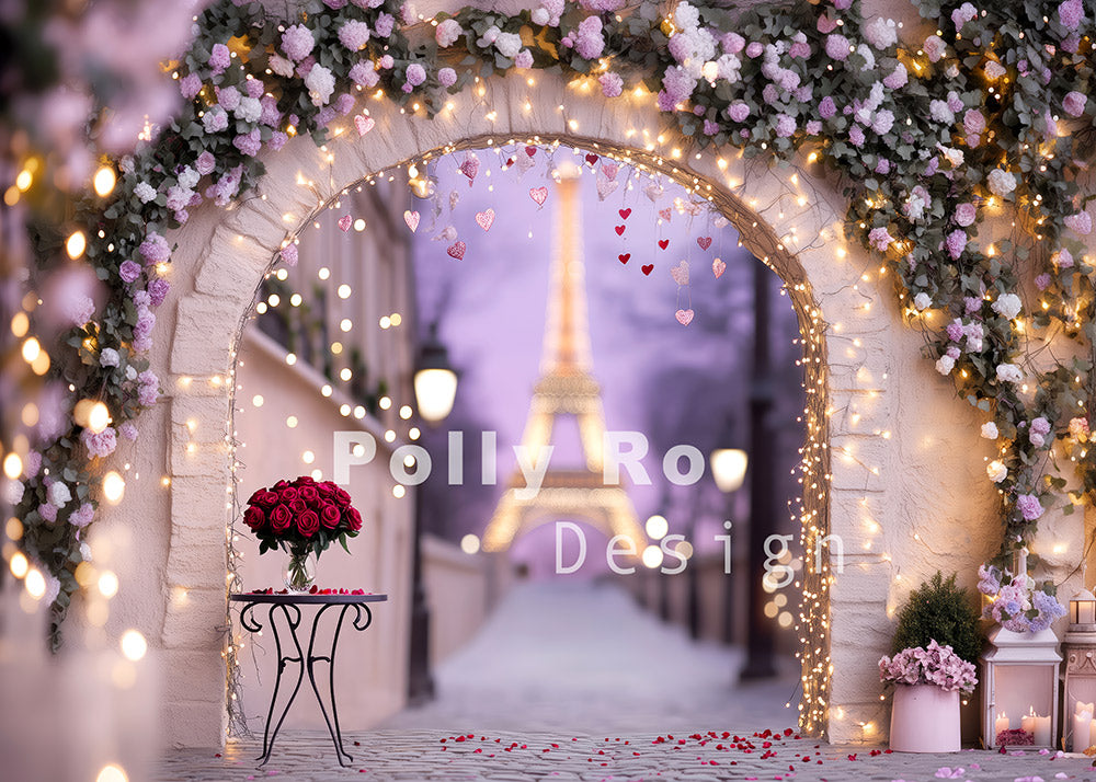 Avezano Valentine's Day Roses and Purple Flowers Arch Walls Backdrop Designed By Polly Ro Design