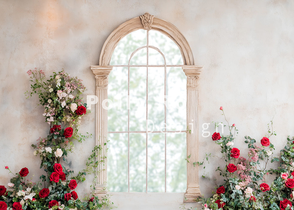 Avezano Valentine's Day Rose and Beige Door Backdrop Designed By Polly Ro Design