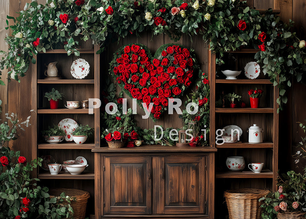 Toile de fond pour photographie de la Saint-Valentin Avezano Love Rose Cabinet, conçue par Polly Ro Design