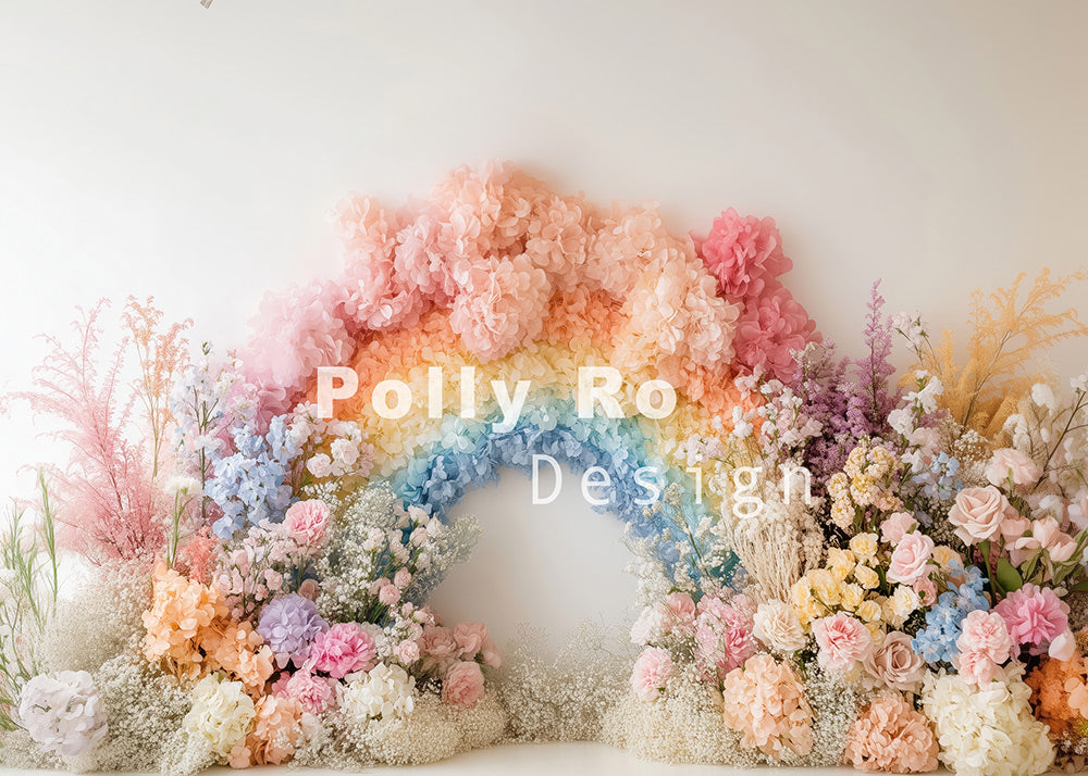Toile de fond pour photographie d'arche de fleurs colorées de style bohème d'Avezano conçue par Polly Ro Design