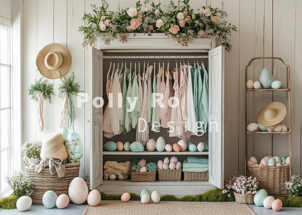 Toile de fond rose et verte pour la photographie de la garde-robe de Pâques d'Avezano conçue par Polly Ro Design