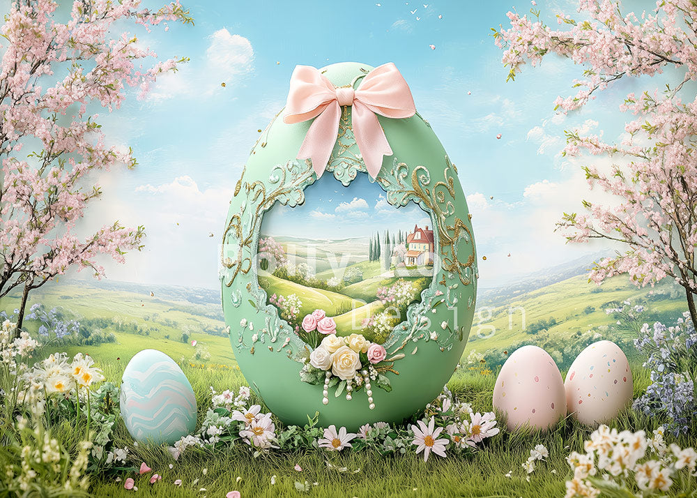 Avezano Spring Easter Egg and the Field Photography Backdrop Designed By Polly Ro Design