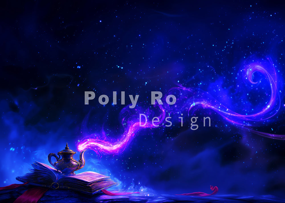 Théière magique Avezano avec toile de fond pour photographie de flammes conçue par Polly Ro Design