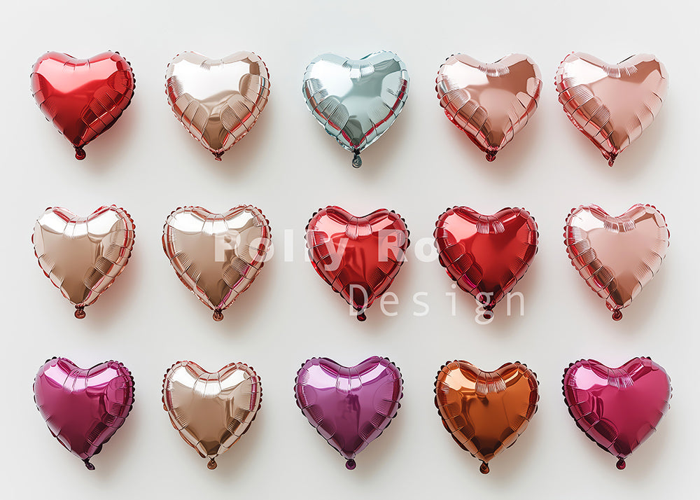 Avezano Valentine's Day Heart-shaped Balloons on the White Wall Photography Backdrop Designed By Polly Ro Design