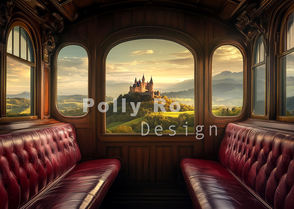 Avezano Red Seats and a Castle Outside the Car Window Photography Backdrop Designed By Polly Ro Design