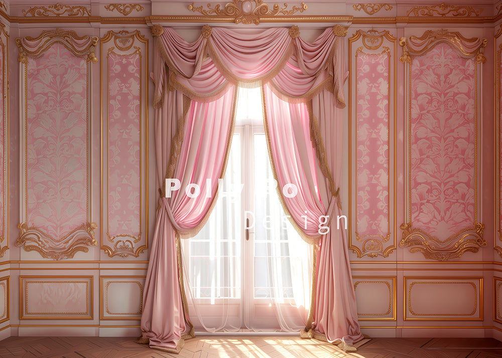 Avezano Pink Walls and Curtains Photography Backdrop Designed By Polly Ro Design