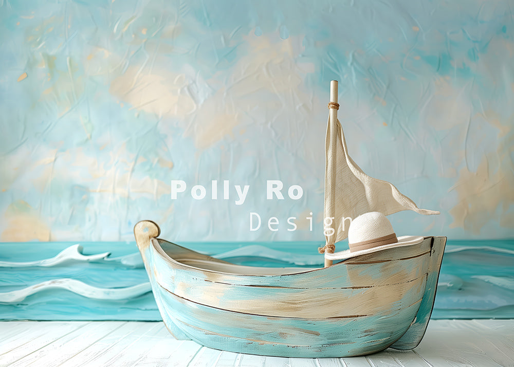 Toile de fond pour photographie de Cakesmash de voilier bleu d'Avezano conçue par Polly Ro Design