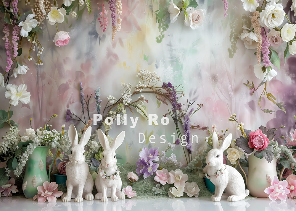Avezano Easter Purple Bunny and Flowers Photography Backdrop Designed By Polly Ro Design