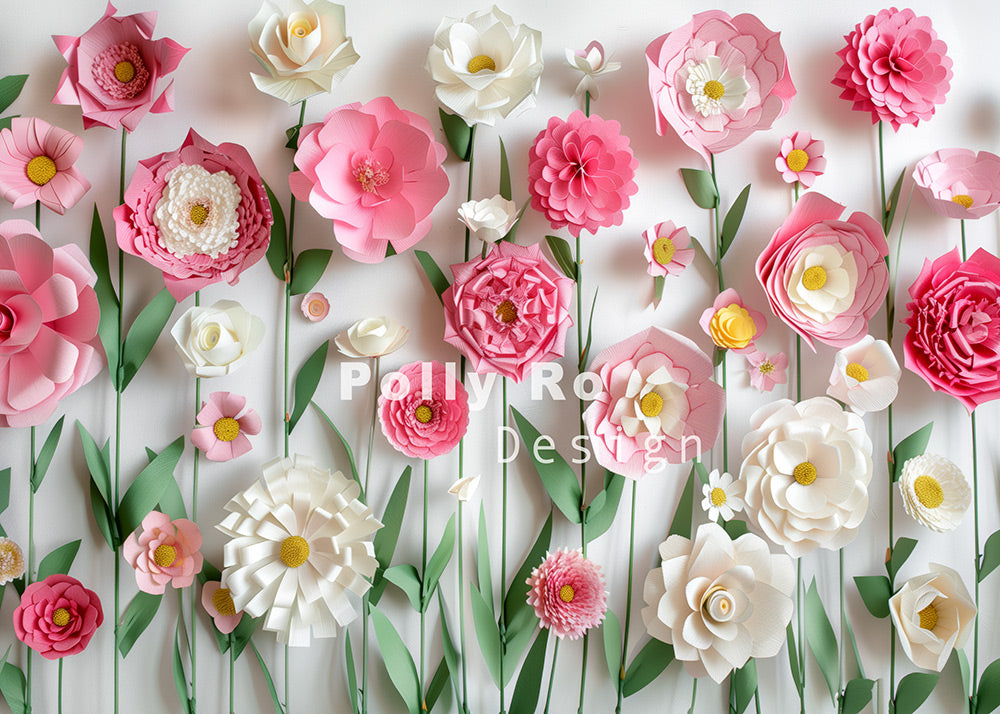 Avezano Cut Handmade Flowers Pink and White Photography Backdrop Designed By Polly Ro Design