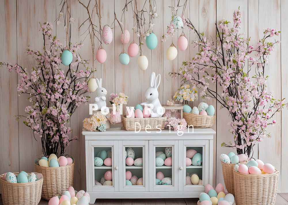 Avezano Easter Cherry Blossoms and White cabinets Photography Backdrop Designed By Polly Ro Design