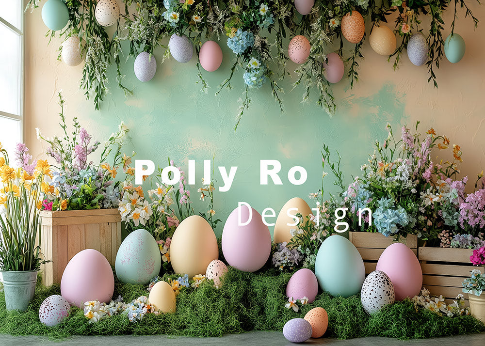 Avezano Easter Eggs in a Blossoming Spring Bower Photography Backdrop Designed By Polly Ro Design