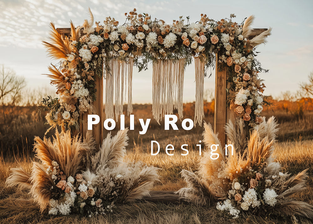 Avezano Rustic Bohemian Floral Arch Photography Backdrop Designed By Polly Ro Design