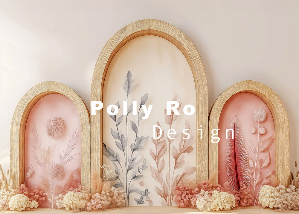Avezano Wooden Structures with Artistic Plant Illustrations Photography Backdrop Designed By Polly Ro Design